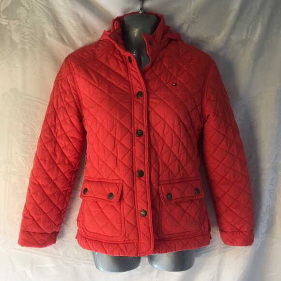 Tommy Hilfiger Jacket Girls 10 /12 Orange Quilted Coat LIght Winter or Spring - Picture 1 of 16